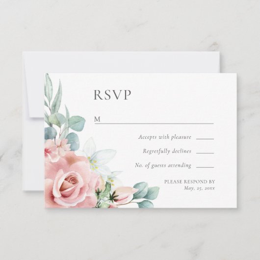 Kristina Pastel Pink Floral Boho Chic RSVP Kaartje (Voorkant)