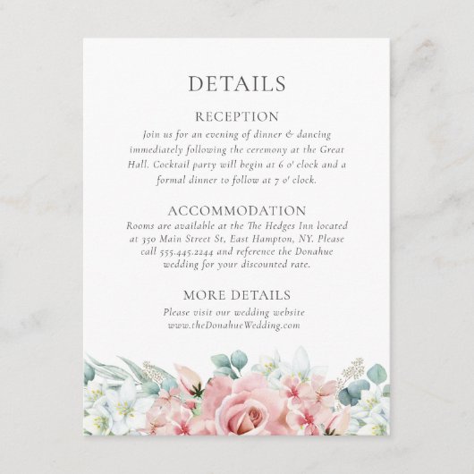 Kristina Pastel Pink Floral Boho Wedding Details Informatiekaartje (Voorkant)