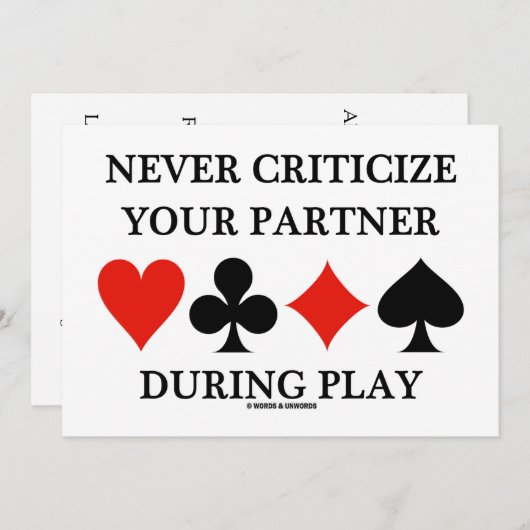 Kritiek nooit op uw Partner tijdens de Brug van he Kaart (Voorkant / Achterkant)