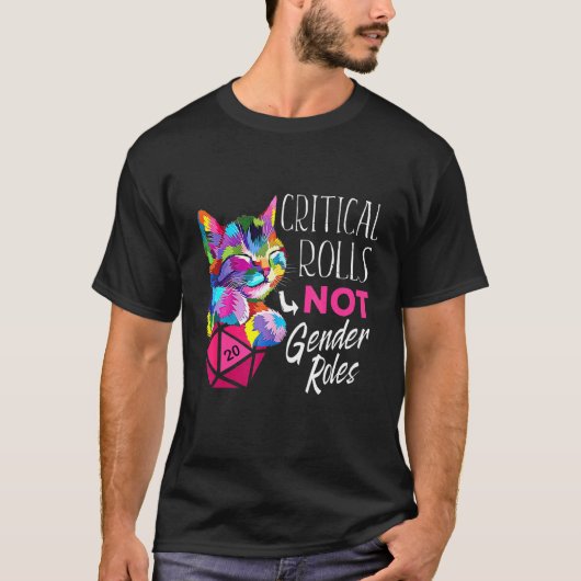 Kritieke rollen niet genderrollen, dice boardgame t-shirt (Voorkant)