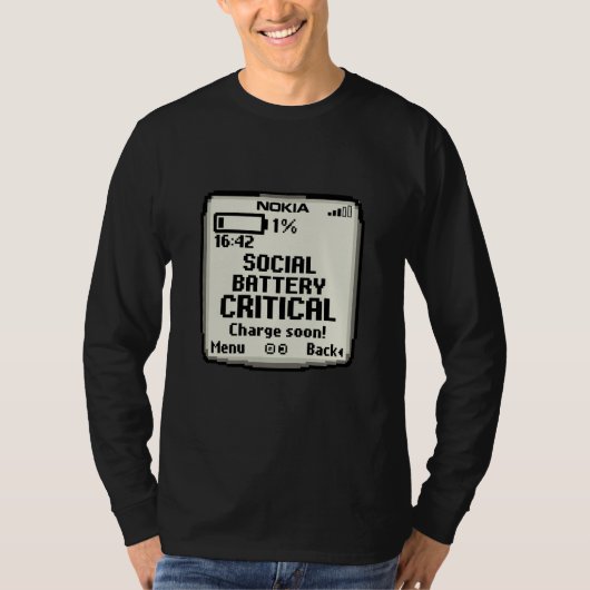Kritieke sociale batterij Grappige introvert Tech T-shirt (Voorkant)