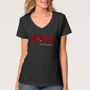 Kritieke verpleegster Pset Red Love Heart Stethosc T-shirt