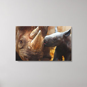 "Kritisch bedreigde Zwarte Rijn met baby" Canvas Afdruk