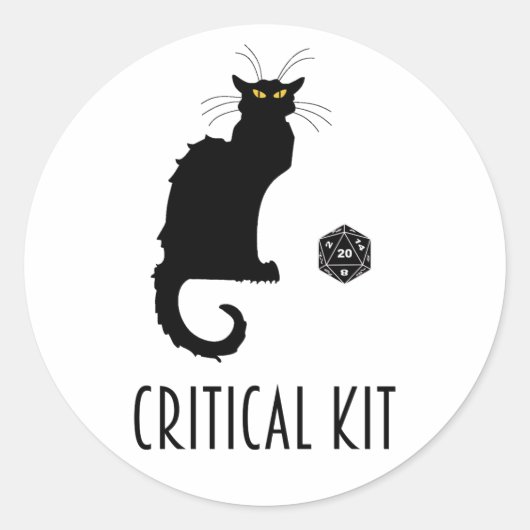 Kritische kit Funny Cat D20 RPG Tabletop Gaming Ronde Sticker (Voorkant)