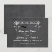 Kritische palmbomen & vliegtuigbestemming Sla de d Save The Date (Voorkant / Achterkant)