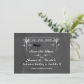 Kritische palmbomen & vliegtuigbestemming Sla de d Save The Date (Staand voorkant)
