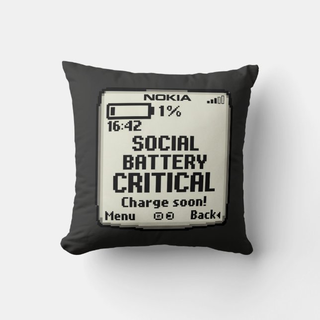 Kritische Sociale Batterij Grappige Introvert Tech Kussen (Voorkant)