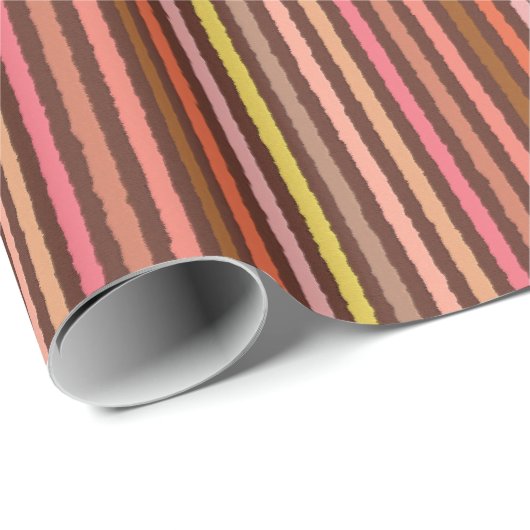 Kritstrepen - Chocoladebruin en Koraal Cadeaupapier (Rol Hoek)