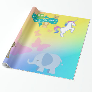 Kritters en Vlinders Baby Shower Geel Blauw  Cadeaupapier