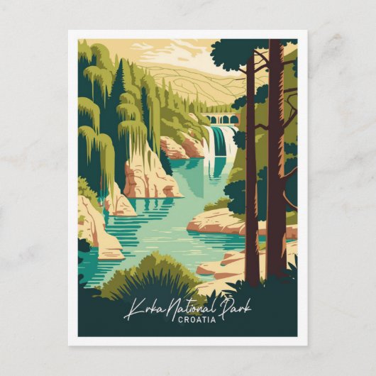 Krka Kroatië Art Travel  illustratie Briefkaart (Voorkant)