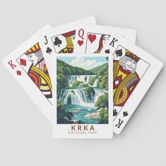 Krka Nationaal Park Kroatië Illustratie Reiskunst Pokerkaarten (Achterkant)