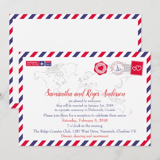 Kroatië Air Mail Post Bruiloftsreceptie Kaart (Voorkant / Achterkant)