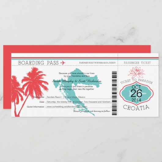 Kroatië Boaring Pass Blauwgroen en Coral Kaart (Voorkant / Achterkant)