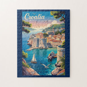 Kroatië Dubrovnik Illustratie Reis Kunst Vintage Legpuzzel