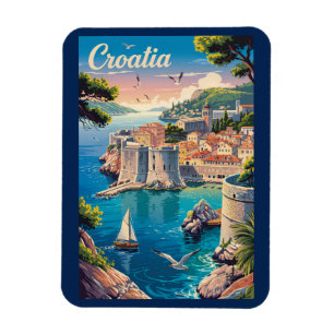 Kroatië Dubrovnik Illustratie Reis Kunst Vintage Magneet