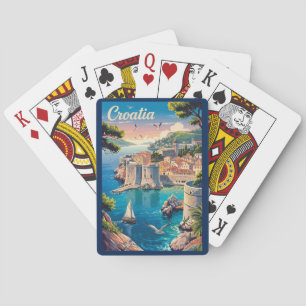 Kroatië Dubrovnik Illustratie Reis Kunst Vintage Pokerkaarten