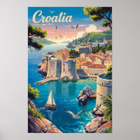 Kroatië Dubrovnik Illustratie Reis Kunst Vintage
