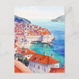 Kroatië Dubrovnik Kust  Waterverf Briefkaart