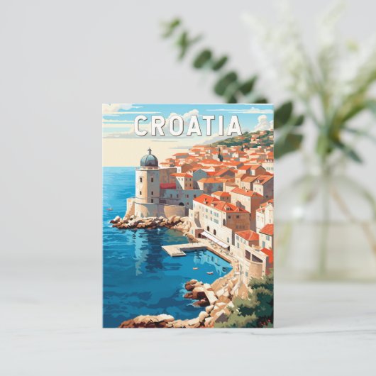 Kroatië Dubrovnik Travel Art Vintage Briefkaart (Staand voorkant)