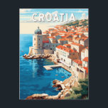 Kroatië Dubrovnik Travel Art Vintage Briefkaart<br><div class="desc">Kroatië retro reisontwerp. Het staat bekend om zijn karakteristieke oude binnenstad,  omgeven door enorme stenen muren die in de 16e eeuw werden voltooid.</div>