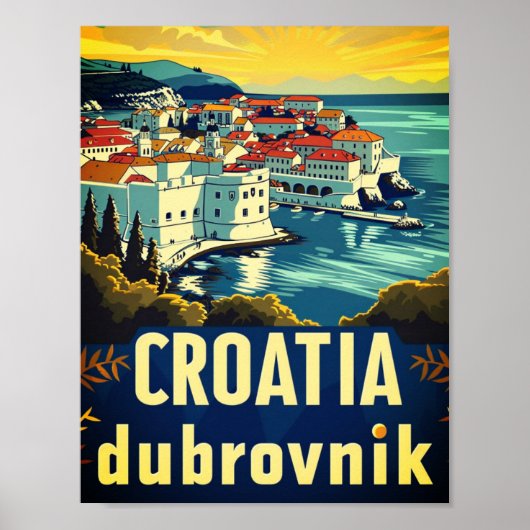 Kroatië Dubrovnik Vintage Beroemde Reisplaats Poster (Voorkant)