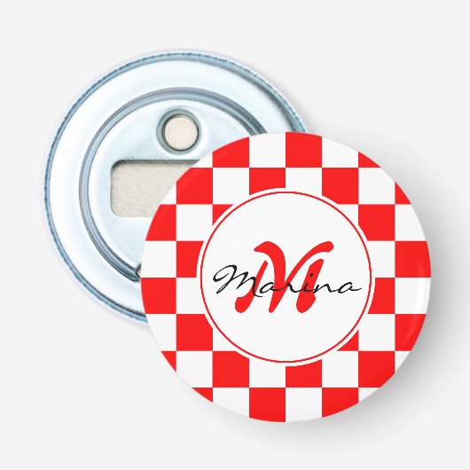 Kroatië | Hrvatska | Geruite naam Monogram Button Flesopener (Voorkant)