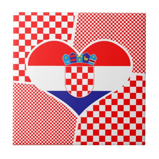 Kroatië in het hart met Red White Checkers keramic Tegeltje (Voorkant)