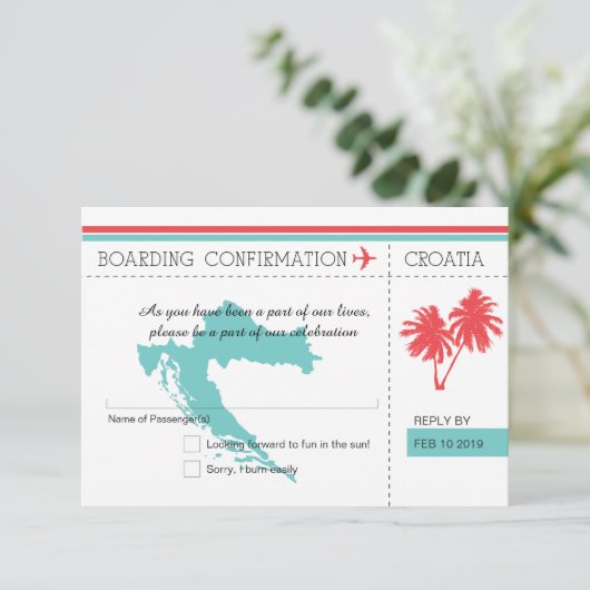 Kroatië Instapkaart RSVP Teal en Koraal (Staand voorkant)