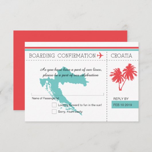 Kroatië Instapkaart RSVP Teal en Koraal (Voorkant / Achterkant)