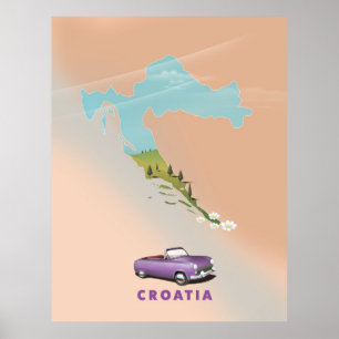 Kroatië kaart geïllustreerde print poster.