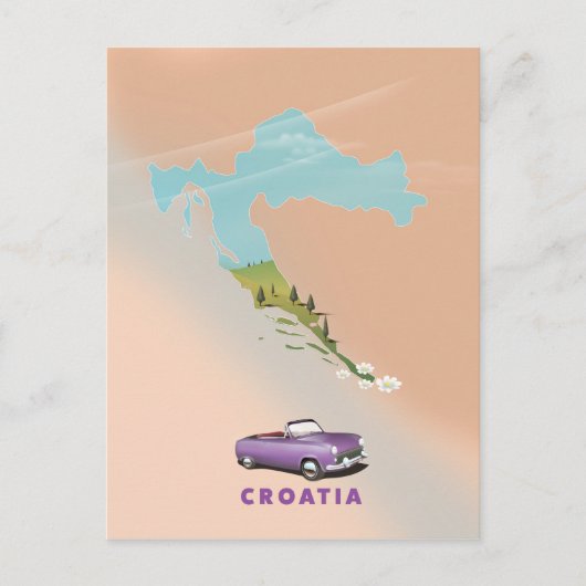 Kroatië Kaart Geïllustreerde print poster. (Voorkant)