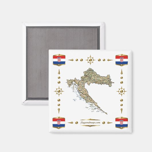 Kroatië Map + Flags Magnet (Voorkant / Achterkant)