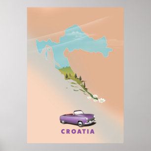 Kroatië Map Illustrated print poster.