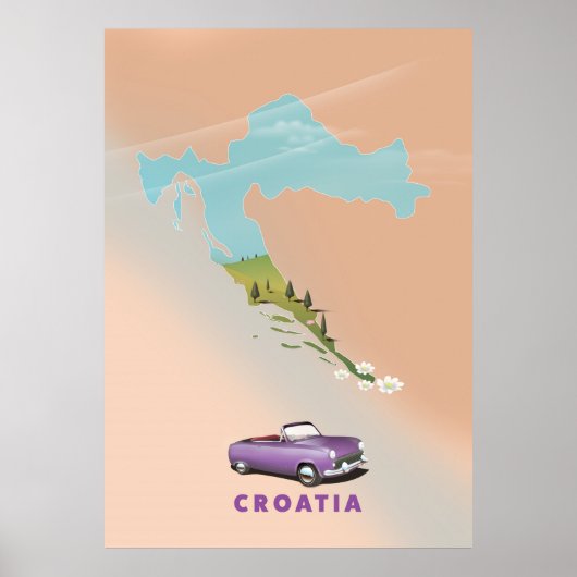 Kroatië Map Illustrated print poster. (Voorkant)