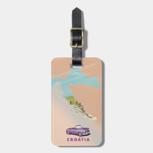 Kroatië Map Illustrated print poster. Bagagelabel (Voorkant verticaal)