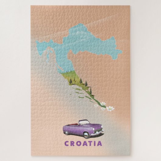 Kroatië Map Illustrated print poster. Legpuzzel (Verticaal)
