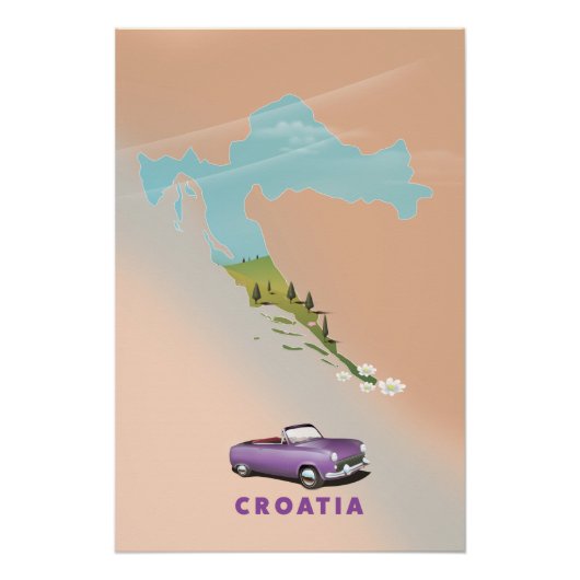 Kroatië Map Illustrated print poster. Perfect Poster (Voorkant)