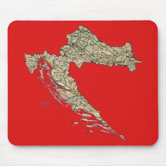 Kroatië Map Mousepad Muismat (Voorkant)
