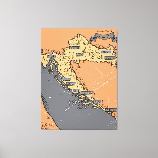 Kroatië oude kaart canvas afdruk (Voorkant)