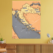 Kroatië oude kaart canvas afdruk (Insitu (Woonkamer))
