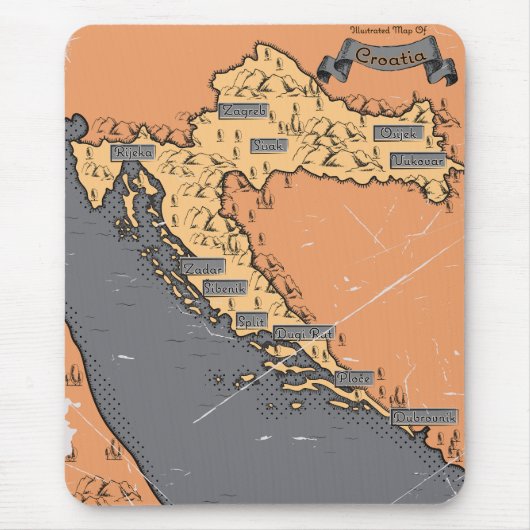 Kroatië  oude kaart muismat (Voorkant)