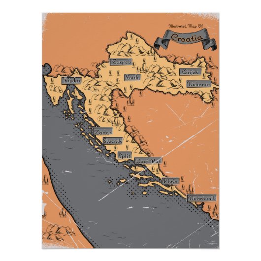 Kroatië oude kaart perfect poster (Voorkant)