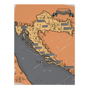 Kroatië oude kaart perfect poster