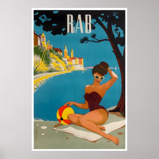 Kroatië Reisposter Rab Eiland Kunst Strandprint Poster (Voorkant)