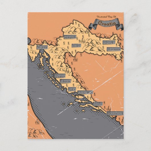 Kroatië Vintage oude kaart (Voorkant)