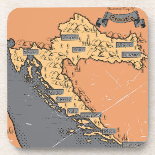 Kroatië Vintage oude kaart Bier Onderzetter