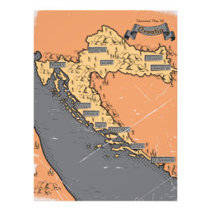 Kroatië Vintage oude kaart Foto Afdruk