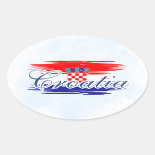 Kroatië vlag kaart ovale sticker