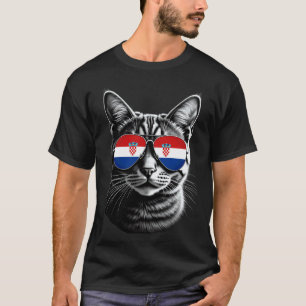Kroatië Vlag Kat Gezicht Zonnebril Kroatische Vlag T-shirt