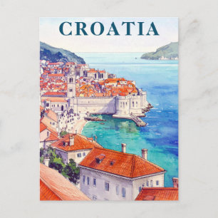 Kroatië  Waterverf Adriatische Zee Kust Briefkaart